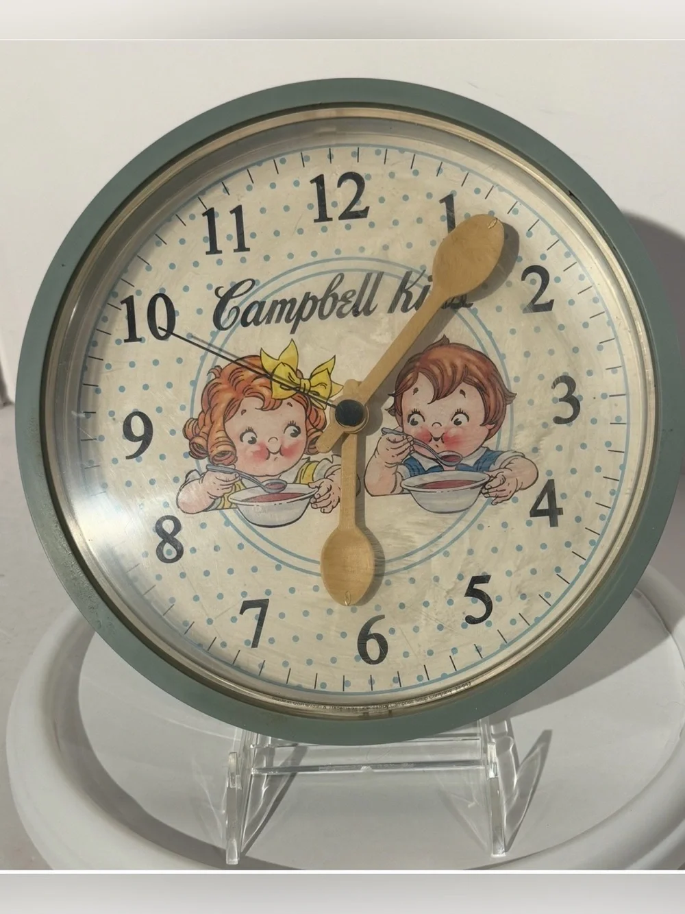 Campbell Kids Vintage Wall Clock — Teal Green 10” Display Only!